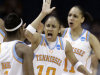 Tennessee guard Meighan Simmons (10) celebrates with guard Briana Bass (1) during the first half of an NCAA tournament second-round women's college basketball game against DePaul in Rosemont, Ill., Monday, March 19, 2012. (AP Photo/Nam Y. Huh)