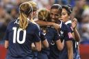 France's Marie-Laure Delie (2nd R) celebrates scoring against South Korea during a 2015 FIFA Women's World Cup round of 16 match at the Olympic Stadium in Montreal on June 21, 2015