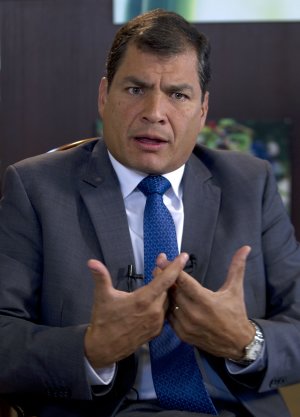 Ecuador's President Rafael Correa, speaks during a …