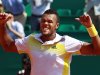 Jo-Wilfried Tsonga of France celebrates after defeating Jurgen Melzer of Austria during the Monte Carlo Masters in Monaco