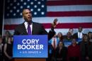 U.S. Senate candidate Cory Booker speaks during his campaign's election night event in Newark, New Jersey