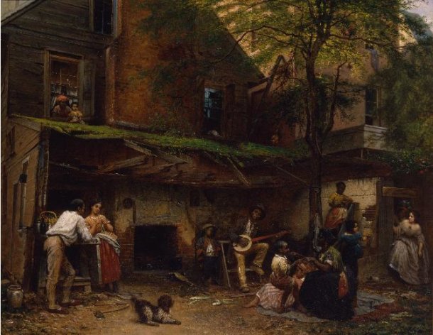 This undated handout image provided by the Smithsonian American Art Museum Eastman Johnson's 1859 oil on linen, "Negro Life at the South," part of a major exhibition on how artists represented the war and how the war changed art. It's on view in Washington through April and then moves to New York's Metropolitan Museum of Art. (AP Photo/Smithsonian American Art Museum)