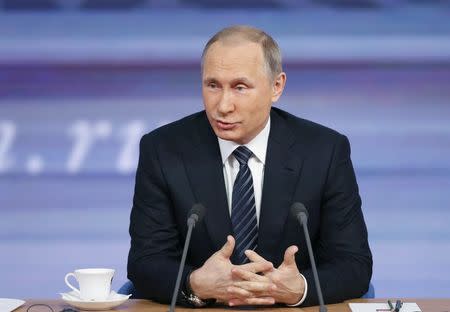 Putin attends his annual end-of-year news conference in Moscow