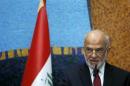 Iraq's Foreign Minister Ibrahim al-Jaafari speaks during a news conference with Russia's Deputy Prime Minister Dmitry Rogozin in Baghdad