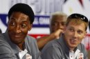 Former NBA Chicago Bulls player Scottie Pippen smiles during a news conference inside a mall of Asia Arena in Manila