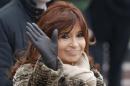 Argentina's President Fernandez waves as she takes part in wreath laying ceremony at Tomb of Unknown Soldier in Moscow