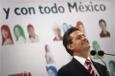 Enrique Pena Nieto, presidential candidate for the opposition Institutional Revolutionary Party (PRI), smiles during a news conference in Mexico City