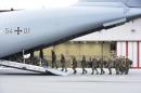 Army personnel board a German airforce Airbus A400M military aircraft at German army Bundeswehr airbase in Jagel