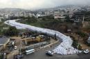 A general view shows packed garbage bags in Jdeideh, Beirut