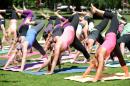 People exercise during their lunch break at Hyde Park in Sydney, Australia, on November 12, 2012