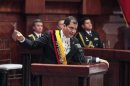 Ecuador's President Rafael Correa addresses the National Assembly during his inauguration ceremony in Quito