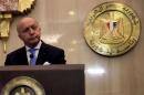 French Foreign Minister Laurent Fabius attends a joint news conference with Egyptian Foreign Minister Sameh Shukri at the presidential palace in Cairo, Egypt,