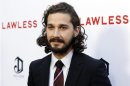 Cast member Shia LaBeouf poses at the premiere of the film "Lawless" in Los Angeles