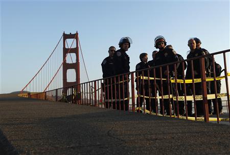 previous California Highway patrol officers stand near the Golden Gate