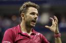 Stan Wawrinka, of Switzerland, reacts after a point to Novak Djokovic, of Serbia, during the men's singles final of the U.S. Open tennis tournament, Sunday, Sept. 11, 2016, in New York. (AP Photo/Charles Krupa)