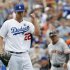 Los Angeles Dodgers' Kershaw pumps his fist as Dodgers defeat San Francisco Giants during MLB National League baseball game in Los Angeles