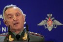 Chief of General Staff Nikolay Makarov speaks at Russian Ministry of Defense's Conference on Missile Defense in Moscow on Thursday, May 3, 2012. President Medvedev last year threatened that Russia will retaliate if it does not reach agreement with the United States and NATO. Makarov on Thursday confirmed that stance, saying that that Russia will take 