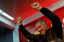 Montenegrin Prime Minister and leader of ruling Democratic Party of Socialist Milo Djukanovic celebrates during parliamentary elections in Podgorica