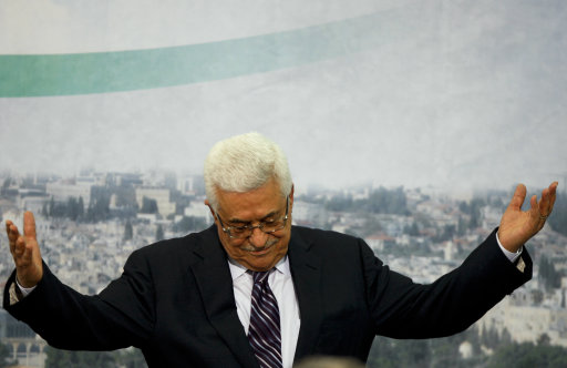 Palestinian President Mahmoud Abbas gestures and the end of his speech in the West Bank city of Ramallah, Friday, Sept. 16, 2011. Abbas said Friday he would ask the Security Council next week to accept the Palestinians as full members at the United Nations. (AP Photo/Majdi Mohammed)