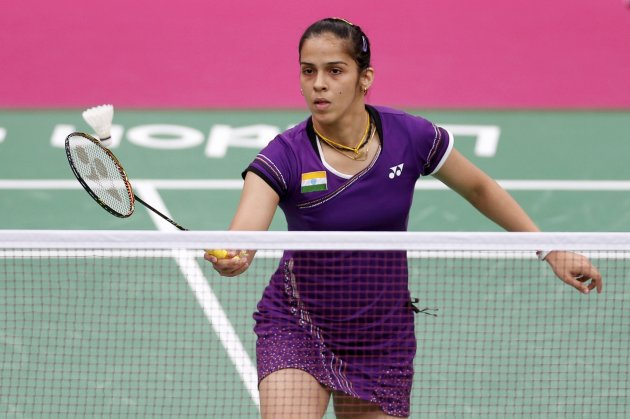 India's Saina Nehwal plays against Netherlands' Yao Jie during their women's singles round of 16 badminton match during the London 2012 Olympic Games at the Wembley Arena
