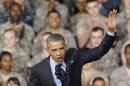 U.S. President Obama waves after delivering a speech at U.S. military base Yongsan Garrison in Seoul