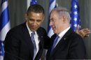 President Barack Obama and Israeli Prime Minister Benjamin Netanyahu come together on stage after a joint news conference, Wednesday, March 20, 2013, at the prime minister's residence in Jerusalem. (AP Photo/Carolyn Kaster)
