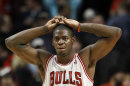 Chicago Bulls shooting guard Ronnie Brewer reacts as the game slips away from the Bulls late in the second half of an NBA basketball game against the Indiana Pacers, Wednesday, Jan. 25, 2012 in Chicago. The Pacers won 95-90. (AP Photo/Charles Rex Arbogast)