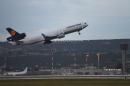 A Lufthansa cargo plane carrying remains of the Germanwings flight crash victims takes off on June 9, 2015 at the Marseille-Provence airport in Marignane