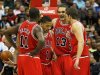 (L-R) Ronnie Brewer, Derrick Rose, Joakim Noah and Kyle Korver of the Chicago Bulls