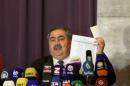 Sacked Finance Minister Hoshiyar Zebari speaks during a news conference in Erbil