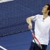 Andy Murray, of Britain, watches the flight of a ball he fired into the stands after defeating Milos Raonic, of Canada, 6-4, 6-4, 6-2 in the fourth round of play at the U.S. Open tennis tournament, Monday, Sept. 3, 2012, in New York. (AP Photo/Charles Krupa)