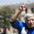 Japanese climber Yuichiro Miura, 80, gestures as he speaks during an interview with Reuters in Kathmandu