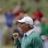 Fred Couples pumps his fist after a birdie on the ninth hole during the second round of the Masters golf tournament Friday, April 6, 2012, in Augusta, Ga. (AP Photo/Charlie Riedel)