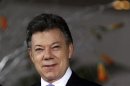 Colombian President Juan Manuel Santos arrives at the inauguration ceremony of the Latin American and Arab heads of states summit in Lima