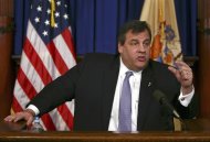 In this photo provided by the Office of the Governor of New Jersey, Gov. Chris Christie speaks at a news conference at New Jersey's State House Jan. 2, 2013, in Trenton, N.J. Christie, blasted his party's "toxic internal politics" after House Republicans initially declined to approve disaster relief for victims of Superstorm Sandy. He said it was "disgusting to watch" their actions and he faulted the GOP's most powerful elected official, House Speaker John Boehner. The Republican Party seems as divided and angry as ever. Infighting has penetrated the highest levels of the House GOP leadership. Long-standing geographic tensions have increased, pitting endangered Northeastern Republicans against their colleagues from other parts of the country. Enraged tea party leaders are threatening to knock off dozens of Republicans who supported a measure that raised taxes on the nation's highest earners. (AP Photo/New Jersey Governor's Office, Tim Larsen)
