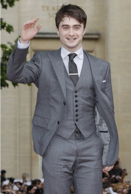 British actor Daniel Radcliffe arrives in Trafalgar Square, central London, for the world premiere of Harry Potter and The Deathly Hallows: Part 2, the last film in the series, Thursday, July 7, 2011.