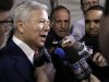 New England Patriots owner Robert Kraft, center, answers questions on Thursday, Feb. 2, 2012, in Indianapolis. The Patriots are scheduled to face the New York Giants in NFL football Super Bowl XLVI on Feb. 5. (AP Photo/Mark Humphrey)