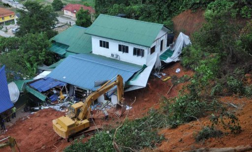 Emergency teams work at the site of a landslide that hit an orphanage in Hulu Langat