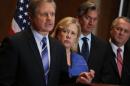 Canada's Ambassador to the US Gary Doer, second right, stands with Sen. Mary Landrieu, D-La., second left, Sen. John Hoeven, R-N.D., left, and American Petroleum Institute (API) President and CEO Jack N. Gerard, right, during a news conference on Capitol Hill in Washington, Tuesday, Feb. 4, 2014, regarding the approval of the Keystone XL pipeline. (AP Photo/Charles Dharapak)