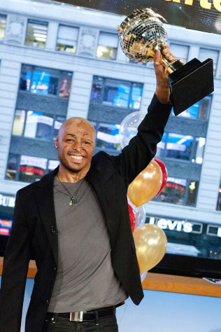 War veteran and actor J.R. Martinez, winner of the "Dancing with the Stars" celebrity dance competition, appears on "Good Morning America" in New York, Wednesday, Nov. 23, 2011. (AP Photo/Charles Sykes)