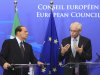 European Council President, Herman Van Rompuy, right, and Italy's Prime Minister, Silvio Berlusconi, address the media after they had a meeting, at the European Council building in Brussels, Tuesday, Sept. 13, 2011. (AP Photo/Yves Logghe)