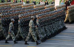 Chinese soldiers march into position ahead of a military &hellip;