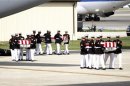 The remains of the U.S. ambassador and three other Americans killed in an attack in Libya are taken off a transport aircraft during a return of remains ceremony at Andrews Air Force Base near Washington