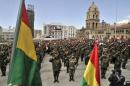 Members of the Armed Forces of Bolivia demonstrate in La Paz, after marching from El Alto to demand military reform on April 29, 2014