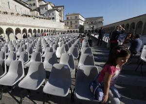 Chairs are placed in front of St. Francis Basilica …