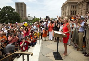 State Sen. Wendy Davis, D-Fort Worth, speaks at a pro-abortion …