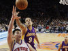 New York Knicks' Jeremy Lin (17) drives past Los Angeles Lakers' Matt Barnes (9) during the first half of an NBA basketball game, Friday, Feb. 10, 2012, in New York. (AP Photo/Frank Franklin II)