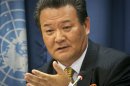Sin Son Ho, Permanent Representative for North Korea to the U.N., speak during a press conference on Friday, June 21, 2013 at U.N. headquarters in New York. (AP Photo/Bebeto Matthews)