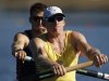 Olympic gold medal winner Free races as part of Australia's Men's Pair during a training session at the Sydney International Regatta Centre