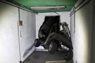 A damaged electric golf cart is jammed against the wall of a tunnel in the bunker of the main Moammar Gadhafi compound in Bab Al-Aziziya in Tripoli, LIbya, Thursday, Aug. 25, 2011. Libya's rebel leadership has offered a 2 million dollar bounty on Gadhafi's head, but the autocrat has refused to surrender as his 42-year regime crumbles, fleeing to an unknown destination. Speaking to a local television channel Wednesday, apparently by phone, Gadhafi vowed from hiding to fight on "until victory or martyrdom." (AP Photo/Sergey Ponomarev)
